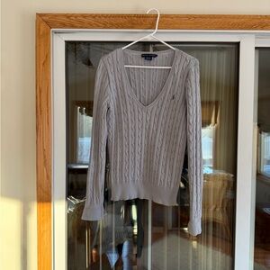 NWOT Ralph Lauren Cable-Knit V-Neck Sweater - Light Gray